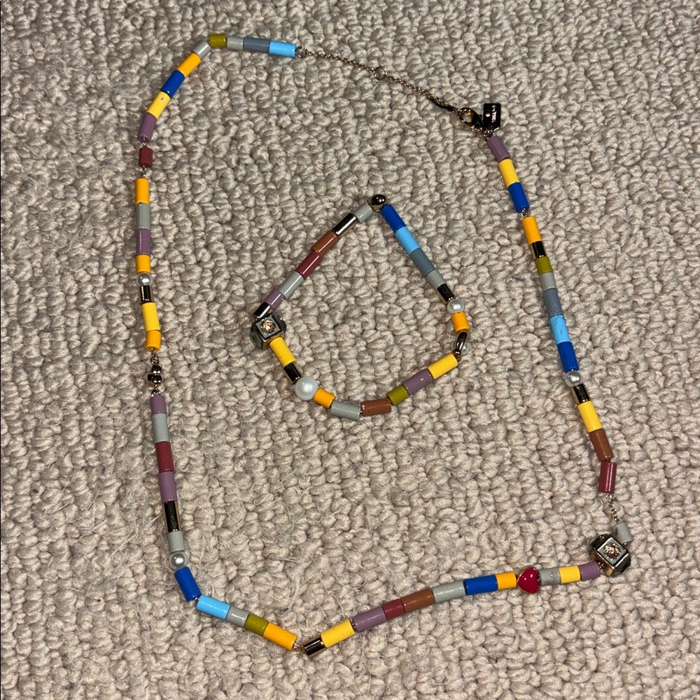 Coach Genuine Cultured Pearl Signature Beaded Collar Necklace and bracelet